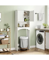Homfan Over The Toilet Storage Cabinet with Double Doors and Anti-Tip Device, Above , Free Standing Toilet Cabinet