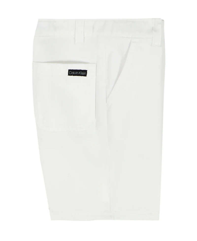 Calvin Klein Boys' 2T-7 Printed Poplin Button-Front Shirt and Twill Shorts, 2-Piece Set