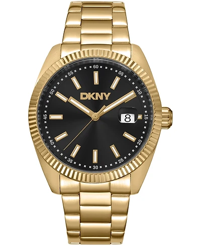Dkny Men's Date Black Dial Gold-Tone Stainless Steel Bracelet Watch, 40mm