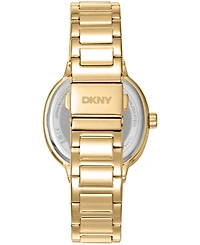 Dkny Women's Champagne Dial Crystal Bezel Gold-Tone Stainless Steel Bracelet Multifunctional Watch, 36mm