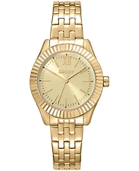 Dkny Women's Champagne Dial Fluted Bezel Yellow-Gold Tone Stainless Steel Watch, 30mm