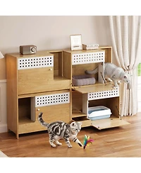Aostirmotor Modern 2-in-1 Cat Furniture Set: Litter Box Enclosure & Cat House Side Table with Storage
