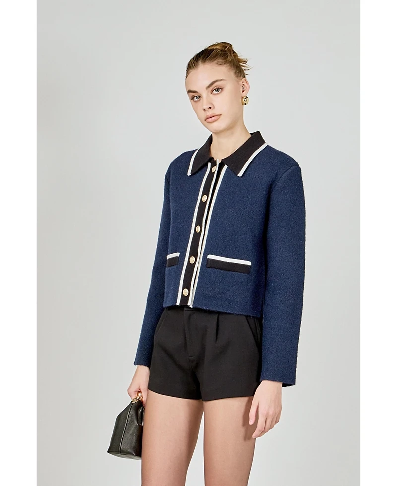 English Factory Women's Contrast Placket Cardigan