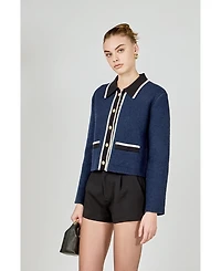 English Factory Women's Contrast Placket Cardigan