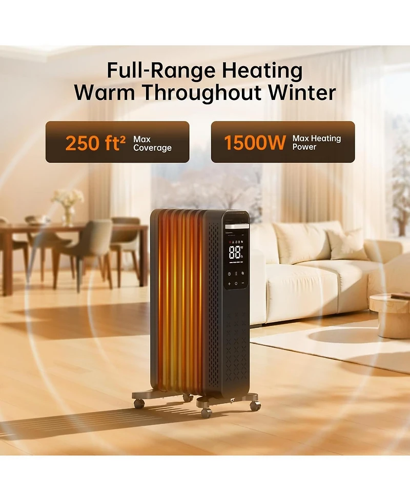 Cowsar 1500W Oil Filled Radiator Heater with Digital Thermostat & Timer