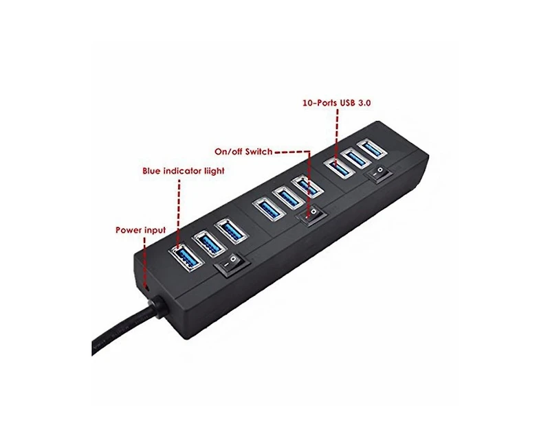 Risokeys Usb 3.0 Hub 10-Port Expander, for Laptop/Desktop, Portable Usb Hub for Home Office/Gamers/Professionals