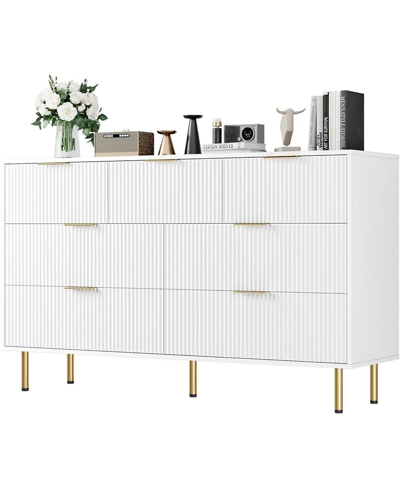 gaomon Fluted Dresser for Bedroom,7 Drawer Dresser,Wooden Chest of Drawers,Modern Storage Dressers for Living Room, Closet, Hallway,Entryway