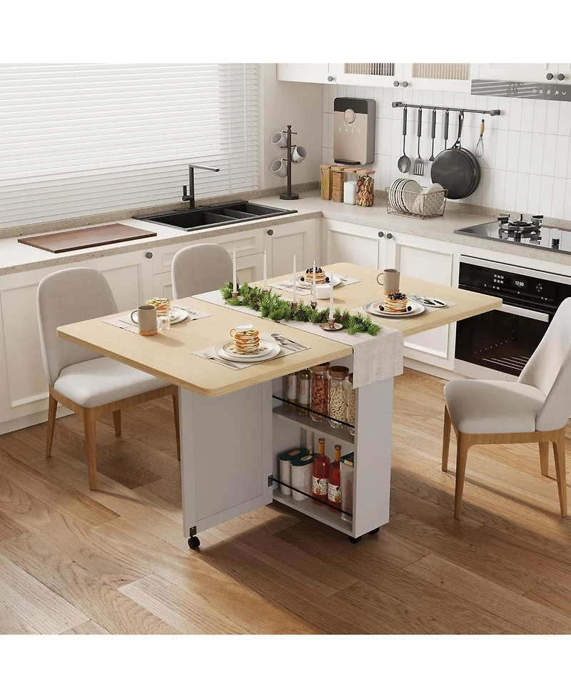 gaomon Space Saving Folding Dining Table with Storage - Kitchen Table with 6 Wheels, Drawer & Shelves, Compact Dining Table for Small Spaces