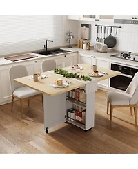 gaomon Space Saving Folding Dining Table with Storage - Kitchen Table with 6 Wheels, Drawer & Shelves, Compact Dining Table for Small Spaces