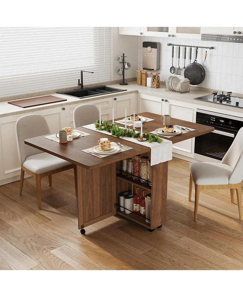 gaomon Space Saving Folding Dining Table with Storage - Kitchen 6 Wheels, Drawer & Shelves, Compact for Small Spaces