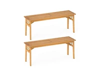 Slickblue Outdoor Patio Benches with Breathable Slat Seat, Set of 2