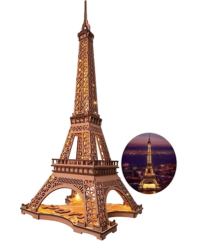 Robotime 3D Puzzle for Adults Diy Model Building Kit with Led Light Wooden Eiffel Tower Craft Kit Architecture Toy Set Brain Teaser Gifts for Friend