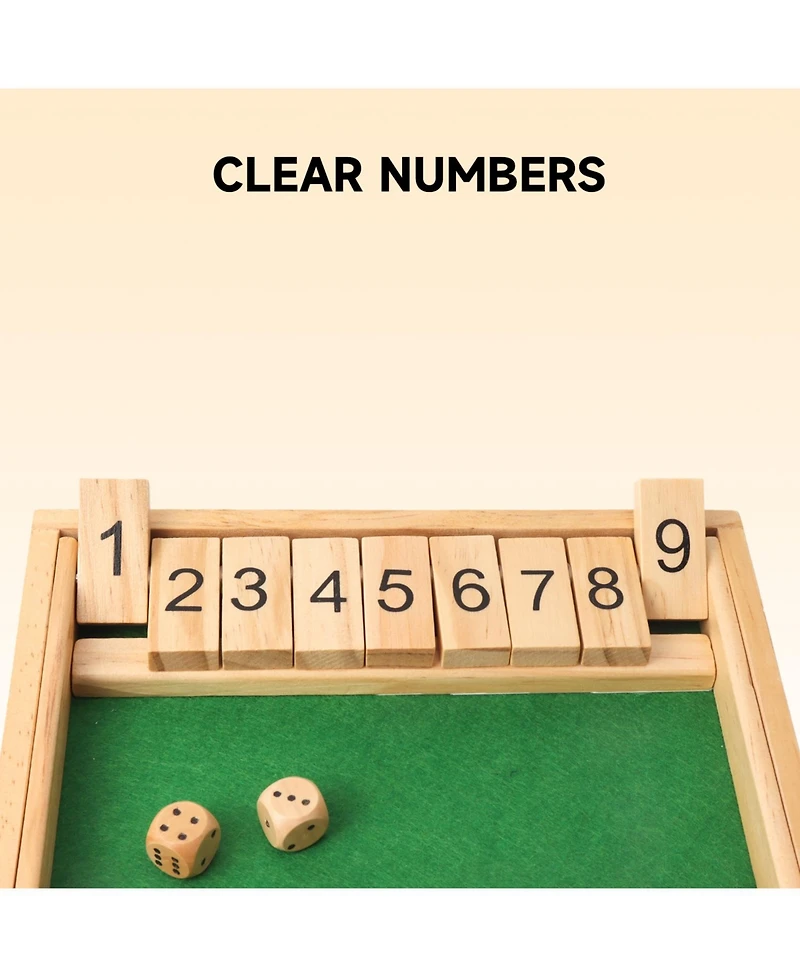 Gse Games & Sports Expert Wooden Shut The Box Numbers Dice Game Board with 2 Wooden Dices