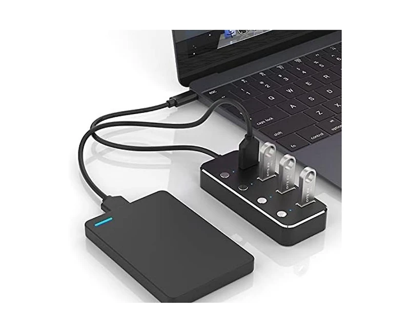 Risokeys 4-Port Usb 3.0 Hub - with 42.2" Cable,5Gbps High-Speed Data Transfer, Individual Switches, for Laptop, Pc, MacBook