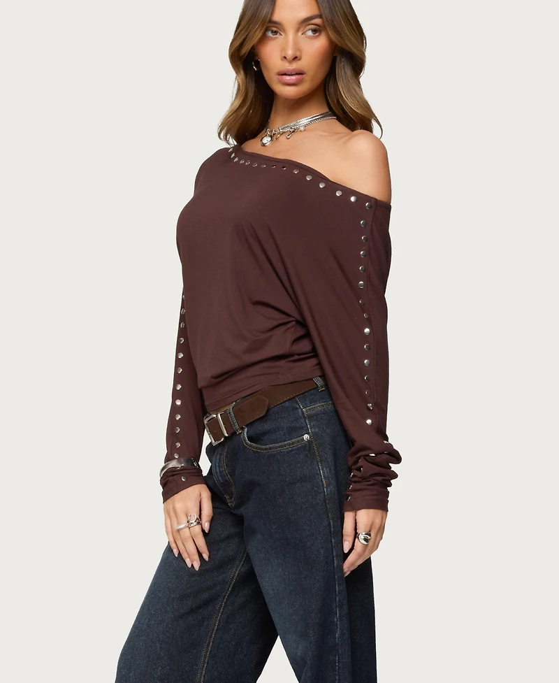 Edikted Women's Paola Off Shoulder Stud Top