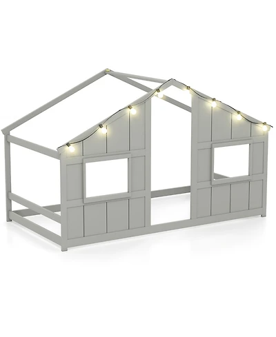 Slickblue Kids Twin Floor Bed, House-Shaped Design with Led Lighting