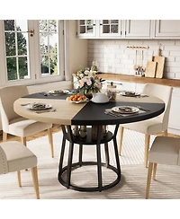 gaomon 47 in" Round Dining Table for 4, Farmhouse Room Circle Dinner Table,Space Saving Wood Kitchen & Furniture
