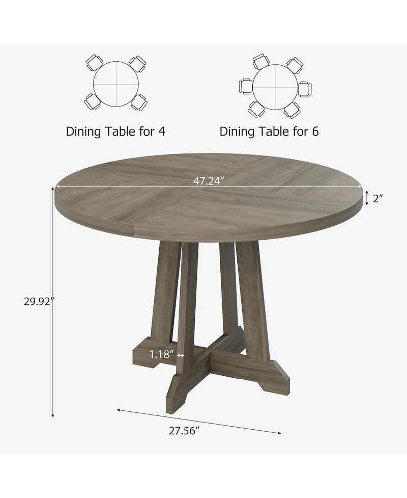 gaomon Round Dining Table for 4 to 6 People, 47" Table, Wooden Kitchen with Sturty Legs, Room Room, Ki