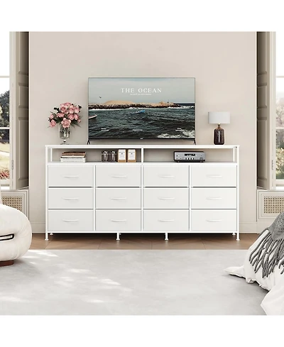 gaomon 63'' Fabric Long Dresser with 12 Drawers for Bedroom - Dresser Tv Stand for 55, 65
