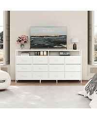 gaomon 63'' Fabric Long Dresser with 12 Drawers for Bedroom - Dresser Tv Stand for 55, 65