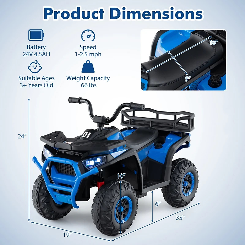 Slickblue Kids 24V Electric Atv Quad Ride-On with Realistic Sounds