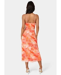 Bebe Women's Powermesh Marble Shirred Bust A-Line Dress