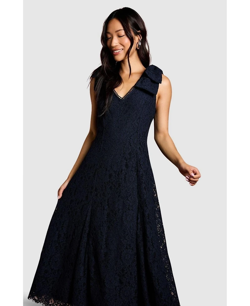 Coast Women's Bow Shoulder V Neck Lace Midi Dress