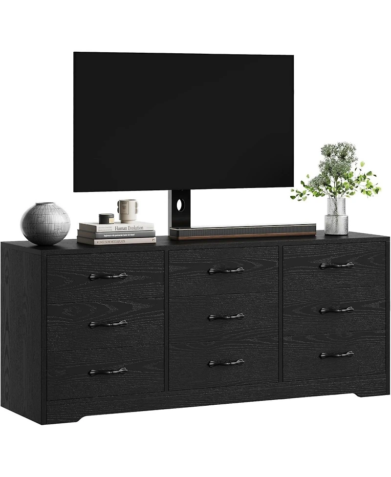 gaomon Modern Tv Stand with Mount, 55 Inch Entertainment Center with 9 Drawers, Adjustable Height Media Console for TVs Up to 85 Inch