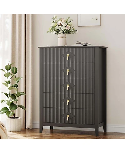Gaomon 47.2" Wide Fluted Dresser - 6-Drawer Chest with Metal Handles, Bedroom