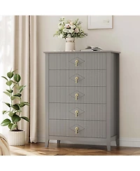 gaomon 47.2" Wide Fluted Dresser - 6-Drawer Chest with Metal Handles, Natural Wood for Bedroom