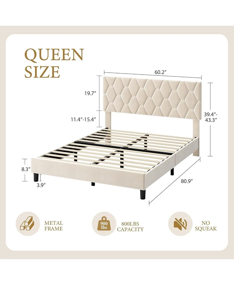 gaomon Bed Frame with Adjustable Headboard, Upholstered Platform Sturdy Wood Slats Support, No Box Spring Needed