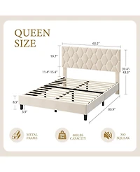 gaomon Bed Frame with Adjustable Headboard, Upholstered Platform Sturdy Wood Slats Support, No Box Spring Needed