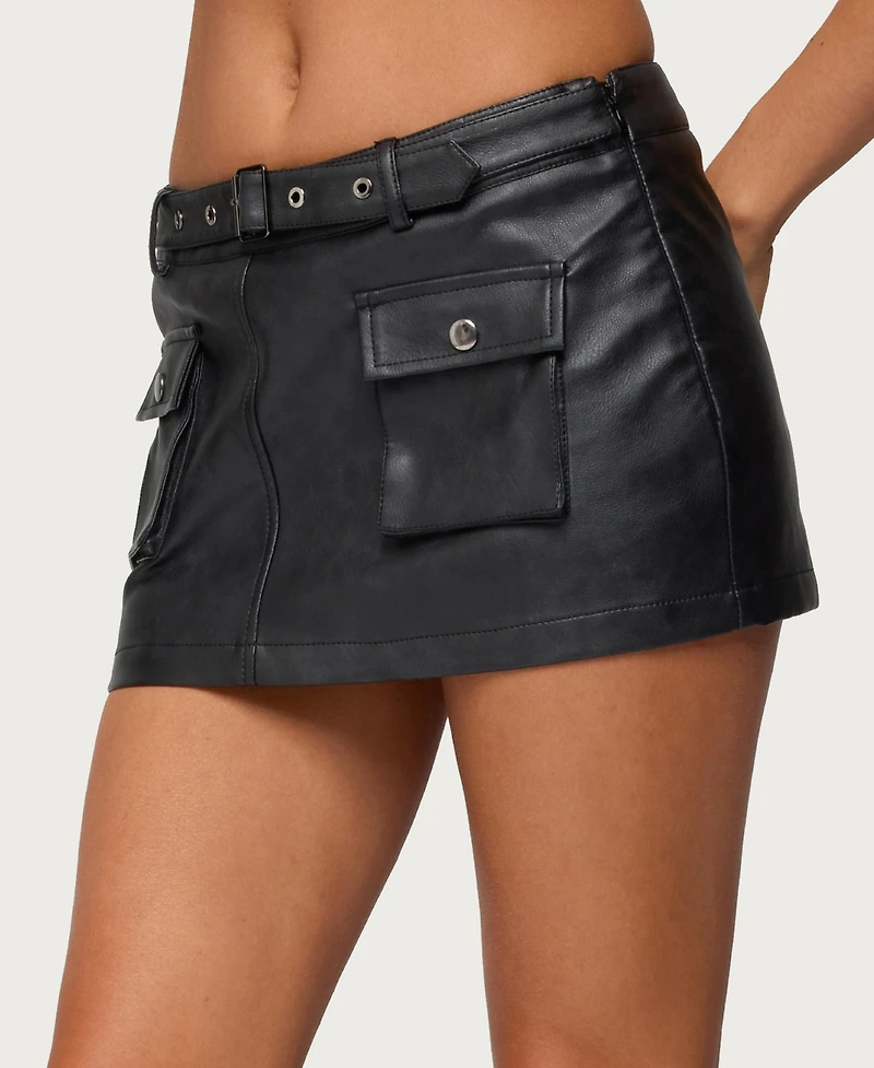 Edikted Women's Zaira Faux Leather Cargo Mini Skort