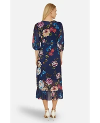 Yumi Women's Watercolour Dip Hem Midi Wrap Dress