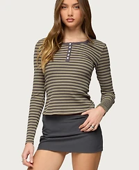 Edikted Women's Roma Striped Henley Top