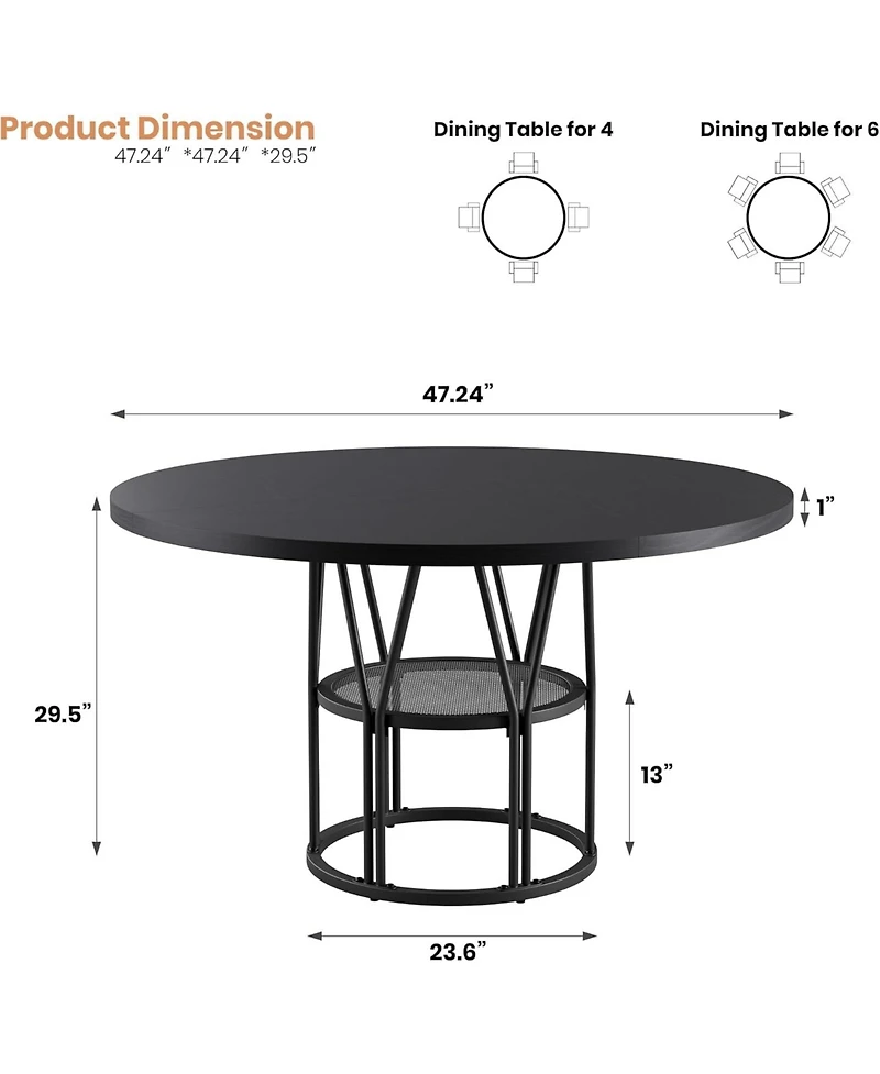 gaomon Round Dinning Table for 4-6, 47" Circle Kitchen with Storage Shelf & Sturdy Metal Frame, Modern Dinner Kitchen, Living Roo
