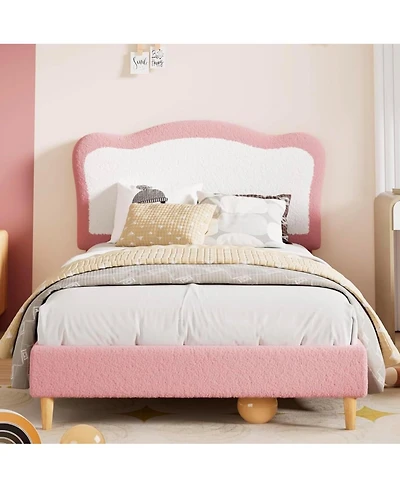 gaomon Bed Frame for Kids, Boucle Upholstered Platform Bed with Headboard for Girls Boys, Wooden Slats Support