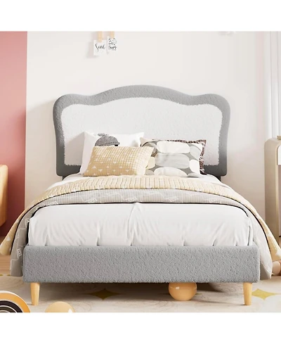gaomon Bed Frame for Kids, Boucle Upholstered Platform with Headboard Girls Boys, Wooden Slats Support