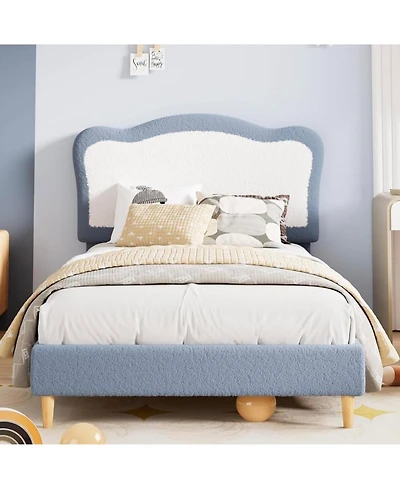 gaomon Bed Frame for Kids, Boucle Upholstered Platform Bed with Headboard for Girls Boys, Wooden Slats Support