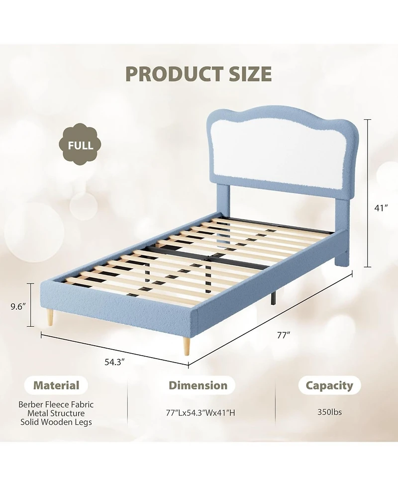 gaomon Bed Frame for Kids, Boucle Upholstered Platform Bed with Headboard for Girls Boys, Wooden Slats Support