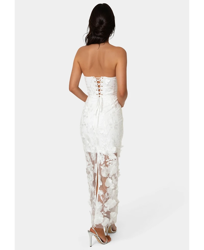 Bebe Women's Strapless 3D Lace Column Dress