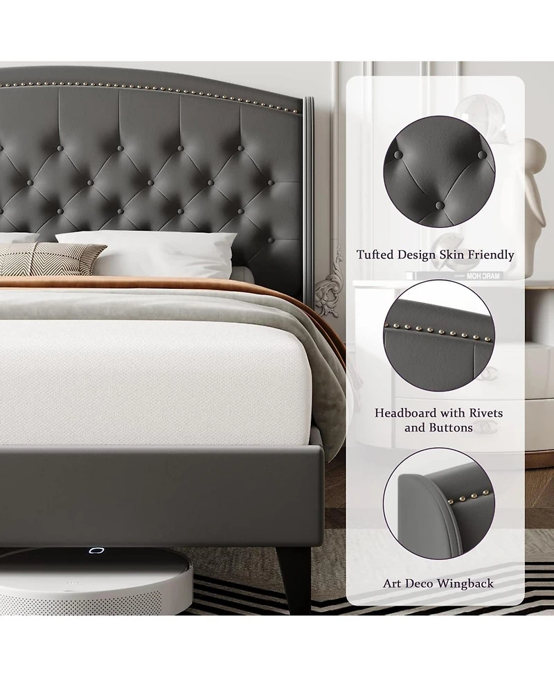 gaomon Bed Frame, Platform Bed Frame with Upholstered Wingback Headboard, Bed Frame with Solid Wood Slats, Easy Assembly