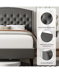 gaomon Bed Frame, Platform Bed Frame with Upholstered Wingback Headboard, Bed Frame with Solid Wood Slats, Easy Assembly