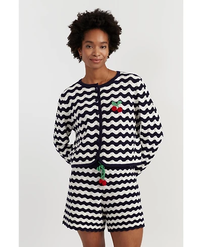 Chinti & Parker Women's Cotton Cherry Crochet Cardigan