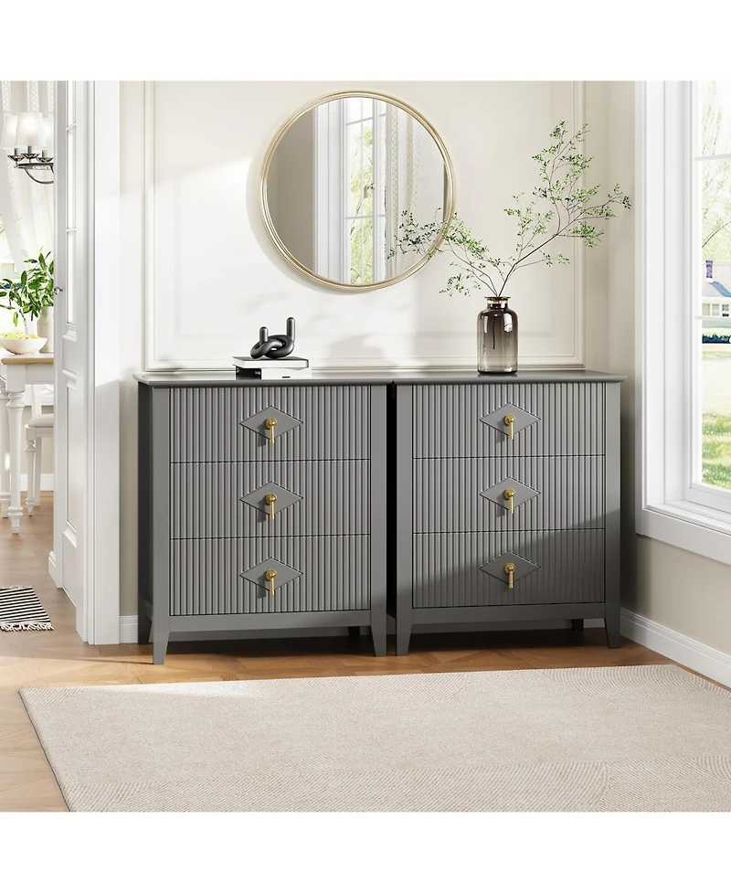 gaomon Fluted Dresser for Bedroom 27.6" Wide, 3-Drawer Wood Dresser Nightstand for Bedroom, Modern Chest of Drawers, Storage Organizer Cabinet