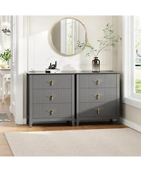 gaomon Fluted Dresser for Bedroom 27.6" Wide, 3-Drawer Wood Dresser Nightstand for Bedroom, Modern Chest of Drawers, Storage Organizer Cabinet