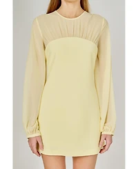 endless rose Women's Mixed Media Mini Dress with Puff Sleeves