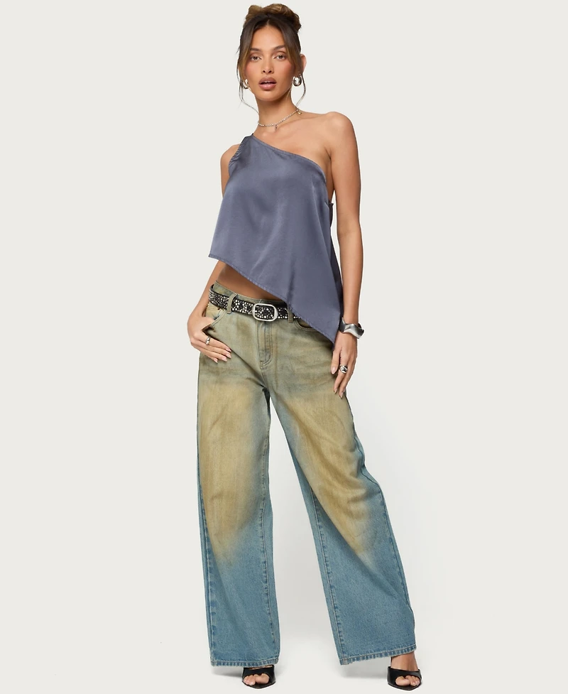 Edikted Women's Asymmetric Satin Effect One Shoulder Top