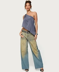 Edikted Women's Asymmetric Satin Effect One Shoulder Top