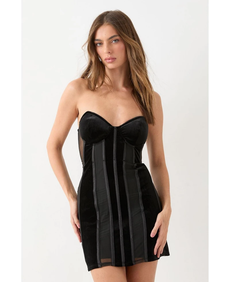MissPap Women's Premium Tailored Mesh Panel Velvet Dress